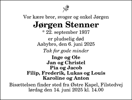 Dødsannoncen for Jørgen Stenner - Svenstrup J