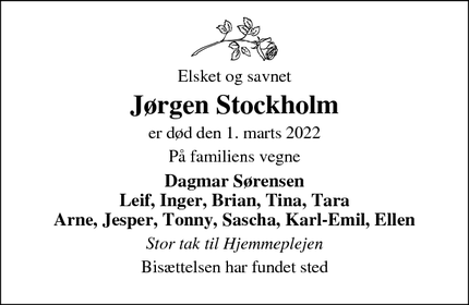 Dødsannoncen for Jørgen Stockholm - Frederiks