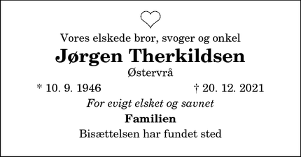 Dødsannoncen for Jørgen Therkildsen - Svenstrup J