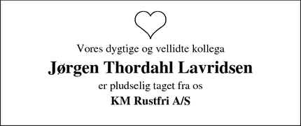 Dødsannoncen for Jørgen Thordahl Lavridsen - DK-7800  Skive