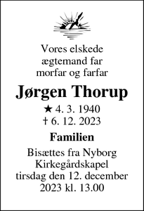 Dødsannoncen for Jørgen Thorup - Faaborg