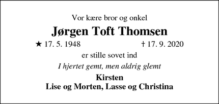 Dødsannoncen for Jørgen Toft Thomsen - Viborg
