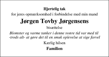 Taksigelsen for Jørgen Tovby Jørgensens - Valby