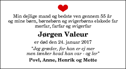 Dødsannoncen for Jørgen Valeur - Klitmøller