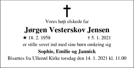 Dødsannoncen for Jørgen Vesterskov Jensen - Hillerød 
