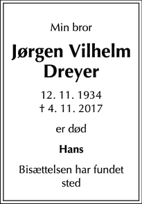 Dødsannoncen for Jørgen Vilhelm Dreyer - Ballerup