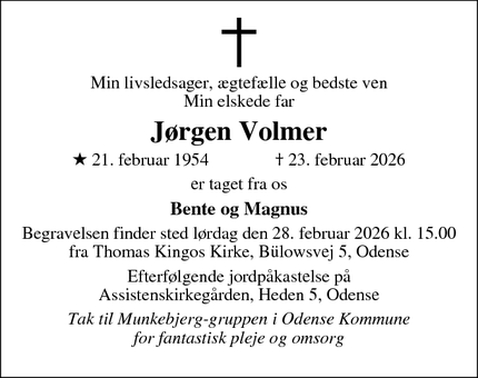 Dødsannoncen for J&oslash;rgen Volmer - Odense C