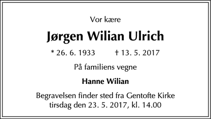 Dødsannoncen for Jørgen Wilian Ulrich - Espergærde