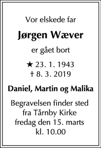 Dødsannoncen for Jørgen Wæver - Hellerup