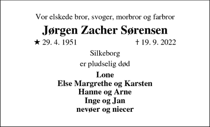 Dødsannoncen for Jørgen Zacher Sørensen - Silkeborg