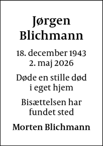 Dødsannoncen for J&oslash;rgen
Blichmann - Lyngby 