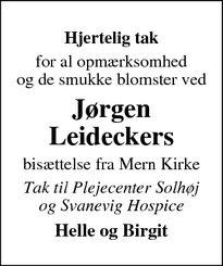 Taksigelsen for Jørgen
Leideckers - Mern