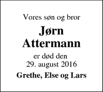 Dødsannoncen for Jørn Attermann - Varde