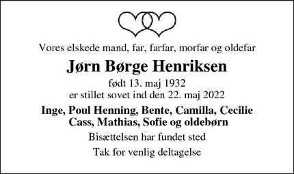 Dødsannoncen for Jørn Børge Henriksen - Stensved