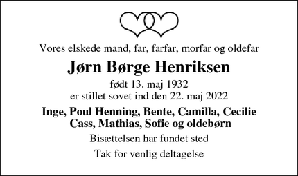 Dødsannoncen for Jørn Børge Henriksen - Stensved