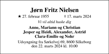 Dødsannoncen for Jørn Fritz Nielsen - Silkeborg