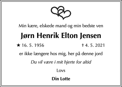 Dødsannoncen for Jørn Henrik Elton Jensen - Søborg