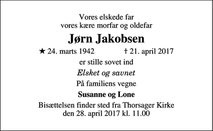 Dødsannoncen for Jørn Jakobsen - Kolind