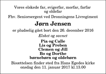 Dødsannoncen for Jørn Jensen - Aalborg