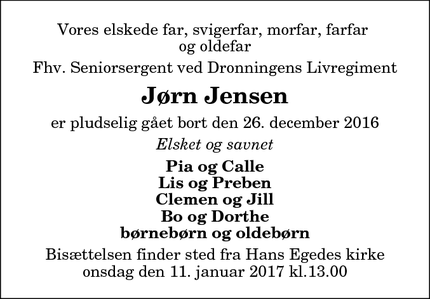 Dødsannoncen for Jørn Jensen - Aalborg