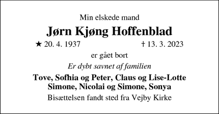 Dødsannoncen for Jørn Kjøng Hoffenblad - Vejby