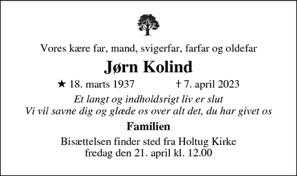 Dødsannoncen for Jørn Kolind - Ry