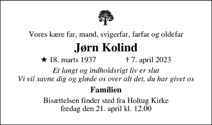 Dødsannoncen for Jørn Kolind - Ry