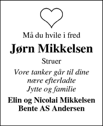 Dødsannoncen for Jørn Mikkelsen - Struer