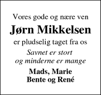 Dødsannoncen for Jørn Mikkelsen - Struer