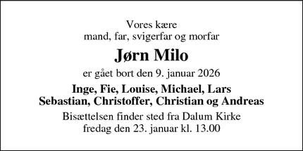 Dødsannoncen for J&oslash;rn Milo - odense