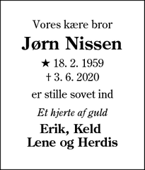 Dødsannoncen for Jørn Nissen - Korning