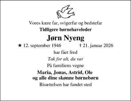 Dødsannoncen for J&oslash;rn Nyeng - Glostrup