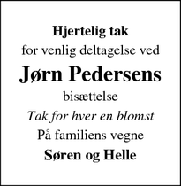 Taksigelsen for Jørn Pedersens - Græsted