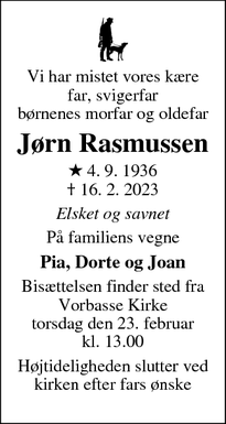 Dødsannoncen for Jørn Rasmussen - Egtved