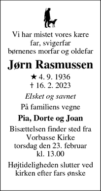 Dødsannoncen for Jørn Rasmussen - Egtved