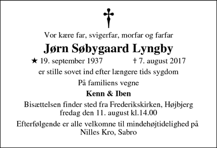 Dødsannoncen for Jørn Søbygaard Lyngby - Højbjerg