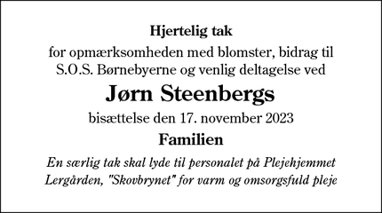 Taksigelsen for Jørn Steenberg - Aabenraa