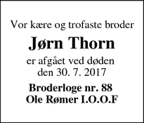 Dødsannoncen for Jørn Thorn  - Hørning