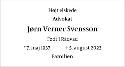 Dødsannoncen for Jørn Verner Svensson - Karlebo
