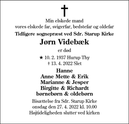 Dødsannoncen for Jørn Videbæk - Haderslev/Slet