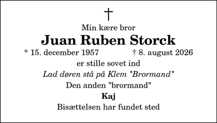 Dødsannoncen for Juan Ruben Storck - Aalborg 