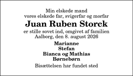 Dødsannoncen for Juan Ruben Storck - Aalborg