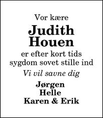 Dødsannoncen for Judith Houen - Mygdal