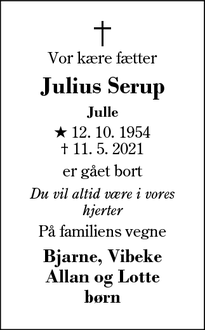 Dødsannoncen for Julius Serup - Gjellerup