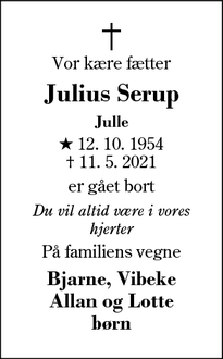 Dødsannoncen for Julius Serup - Gjellerup