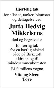 Taksigelsen for Jutta Hedvig Mikkelsens - Karup