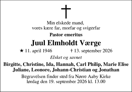 Dødsannoncen for Juul Elmholdt V&aelig;rge - Fredericia