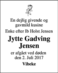 Dødsannoncen for Jytte Gadving Jensen - Risskov