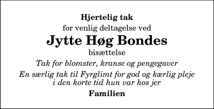 Taksigelsen for Jytte Høg Bondes - Hanstholm