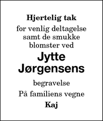 Taksigelsen for Jytte Jørgensens - Sakskøbing